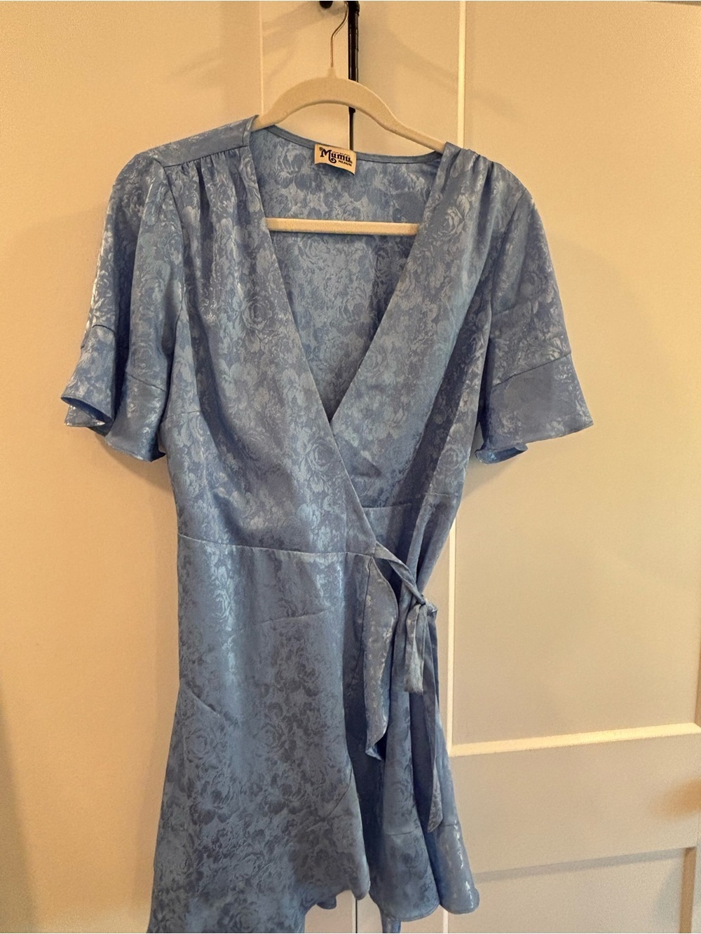 Show Me Your MuMu Light Blue Floral Satin Wrap Dress
